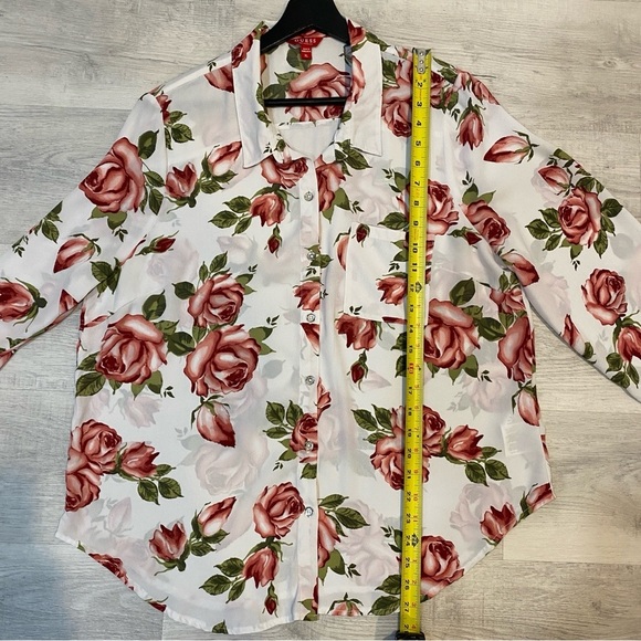 Guess XL Floral Rose Print 3/4 Sleeve Collared Blouse - Picture 10 of 17